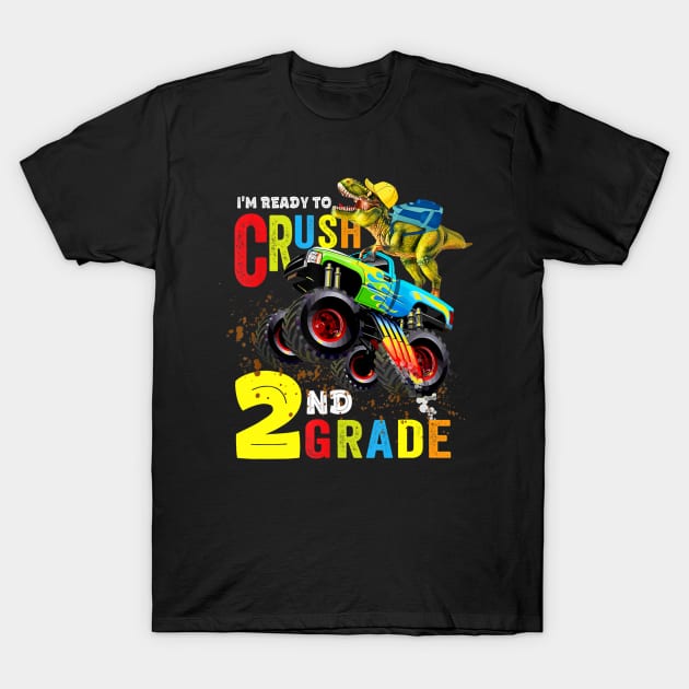 2nd Grade Dinosaur Monster Truck Back To School Shirt Boys T-Shirt by FONSbually